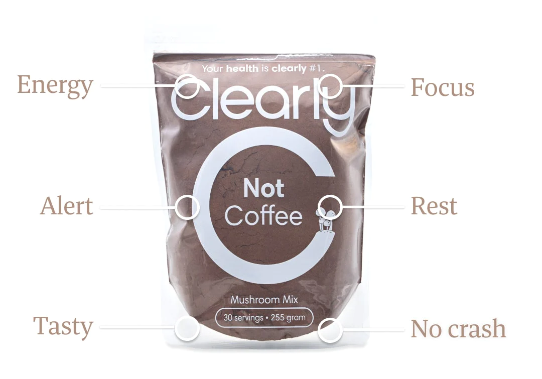 Clearly not coffee afbeelding van de zak met een uitleg over de werkign van het product.
